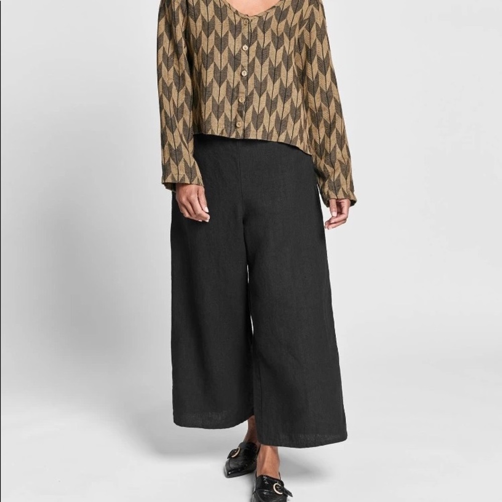 Flax straight wide leg full length linen pants, large